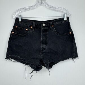 Women’s Levi’s 501 Size 30 Black Cotton Raw Hem Button Front Shorts
